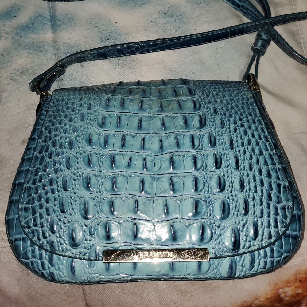 Brahmin Aqua Crocodile Embossed Crossbody Bag